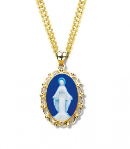 Scallop Edge Miraculous Cameo Necklace - Blue | Gold