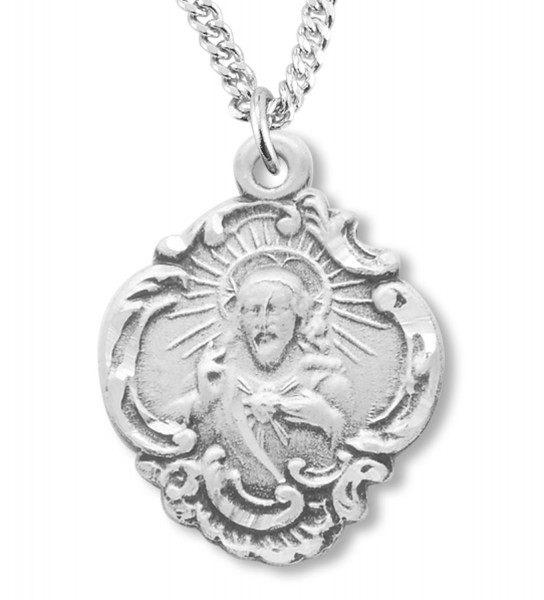 Scroll Border Scapular Medal Sterling Silver Necklace - Sterling Silver