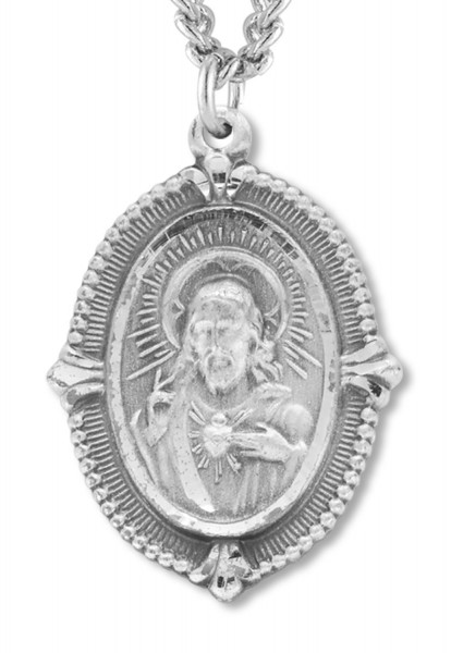 Beaded Border Scapular Medal Sterling Silver - Sterling Silver