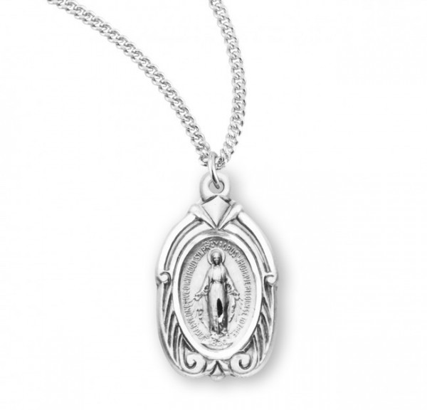 Scroll and Fluer de Lis Accent Miraculous Medal - Sterling Silver