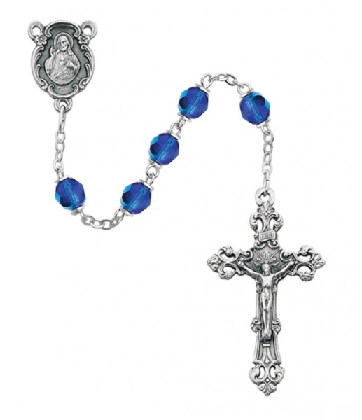 September Birthstone Sapphire Rosary with Sacred Heart and OL of Mt. Carmel - Sapphire