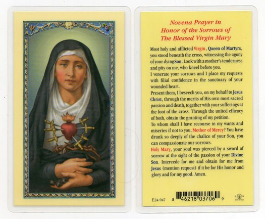 Seven Sorrows of Mary Laminated Prayer Card - 1 Prayer Card .99 each