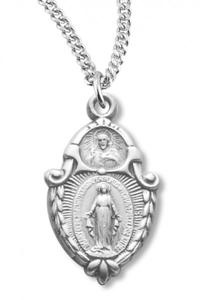Shield Shape Sacred Heart Miraculous Pendant - Sterling Silver