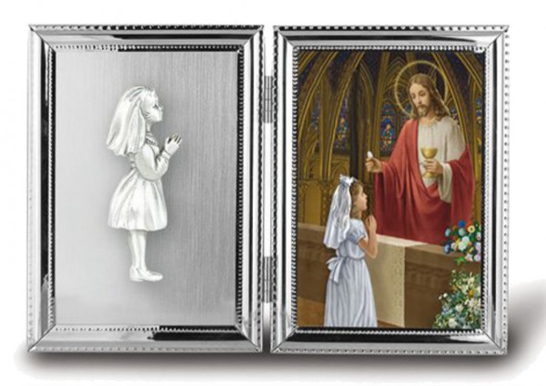Girls Silver Plated First Communion Photo Frame - Silver tone