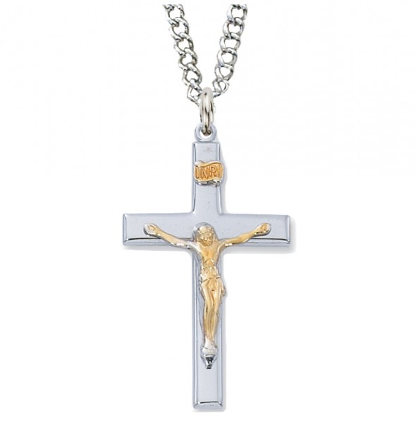 Men's Slim Two-Tone Raised Crucifix 1.5 - Two-Tone Silver