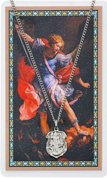 Small St. Michael Prayer Shield Prayer Card - Silver tone