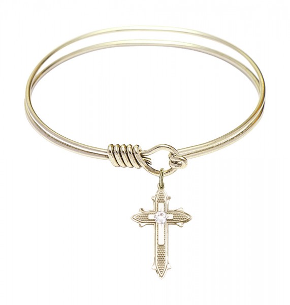 Smooth Bangle Bracelet with a Birthstone Cross on Cross Charm - Crystal