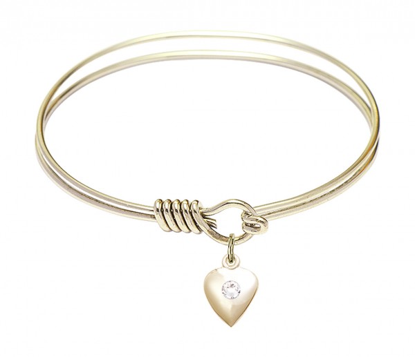 Smooth Bangle Bracelet with a Birthstone Puff Heart Charm - Crystal