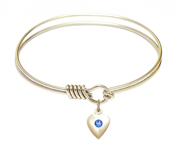 Smooth Bangle Bracelet with a Birthstone Puff Heart Charm - Sapphire