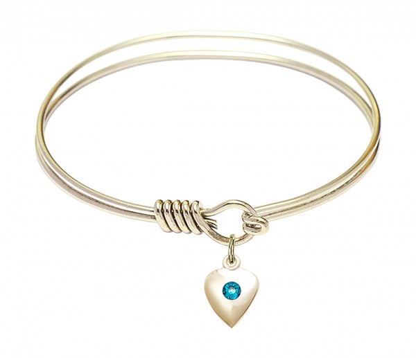Smooth Bangle Bracelet with a Birthstone Puff Heart Charm - Zircon