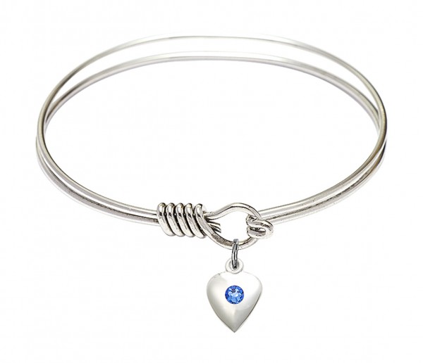 Smooth Bangle Bracelet with a Birthstone Puff Heart Charm - Sapphire