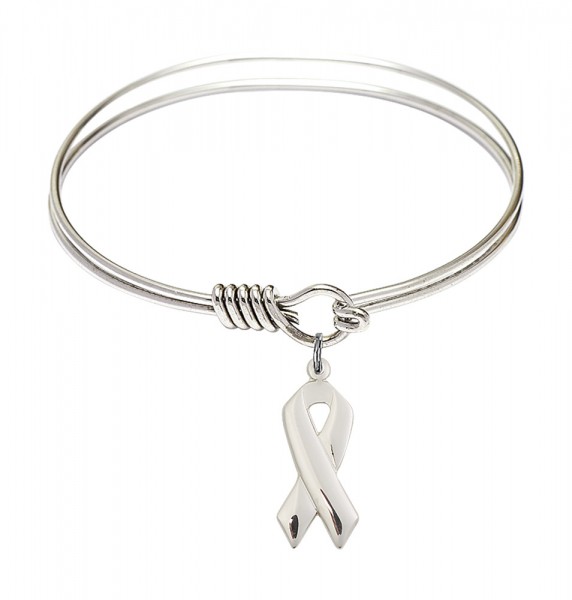 Smooth Bangle Bracelet with a Cancer Awareness Charm - Silver