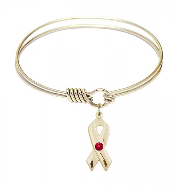 Smooth Bangle Bracelet with a Cancer Awareness Charm - Ruby Red