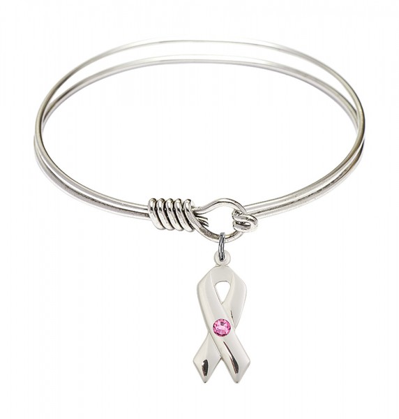 Smooth Bangle Bracelet with a Cancer Awareness Charm - Rose