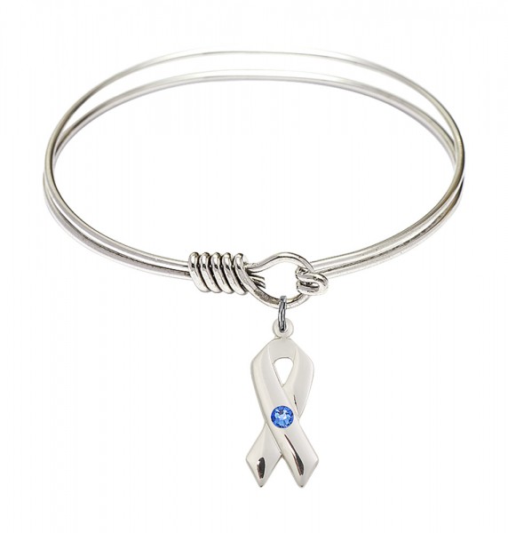 Smooth Bangle Bracelet with a Cancer Awareness Charm - Sapphire
