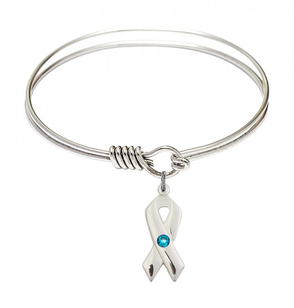 Smooth Bangle Bracelet with a Cancer Awareness Charm - Zircon