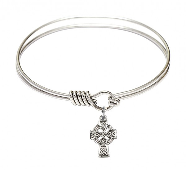 Smooth Bangle Bracelet with a Celtic Cross Charm - Silver
