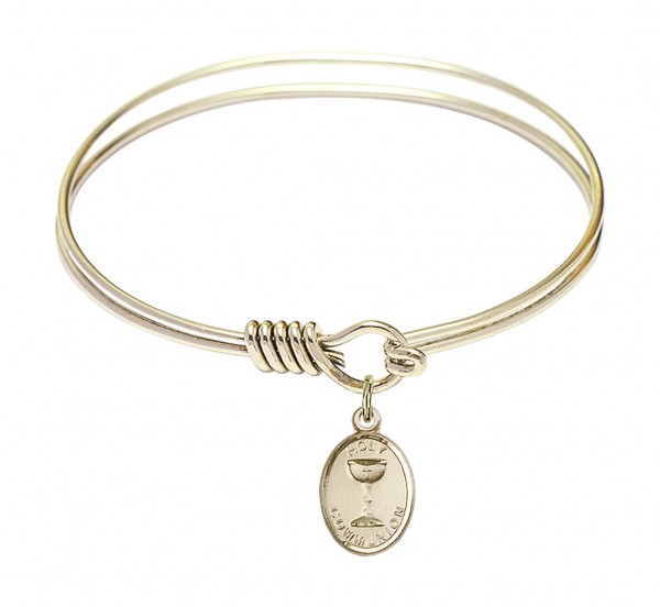 Smooth Bangle Bracelet with an Oval Chalice Charm - Gold