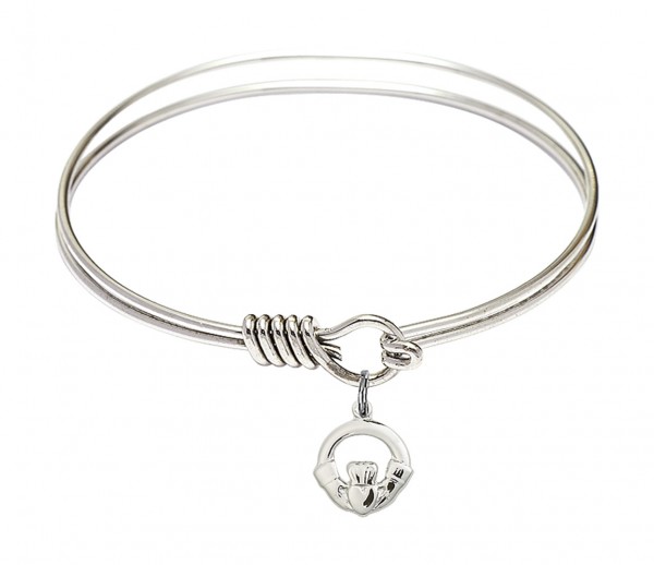 Smooth Bangle Bracelet with a Claddagh Charm - Silver
