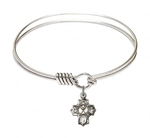 Smooth Bangle Bracelet with a Communion 5-Way Charm - Silver