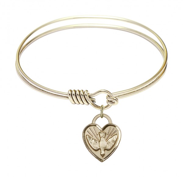 Smooth Bangle Bracelet with a Confirmation Dove Heart Charm - Gold