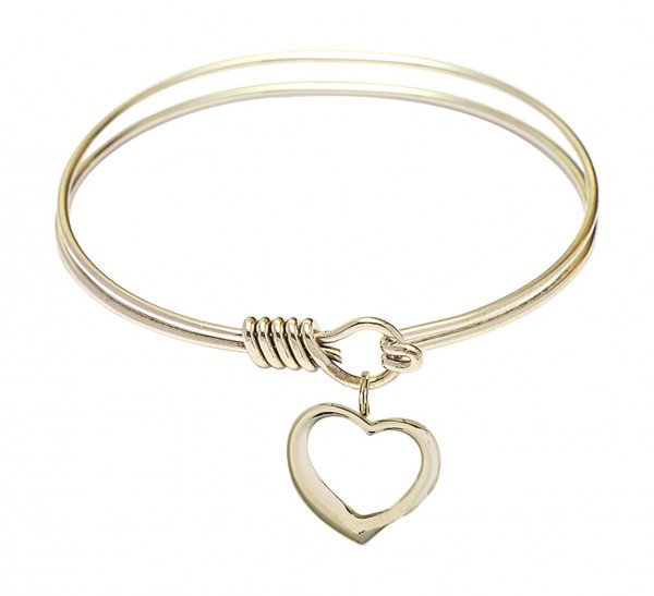 Smooth Bangle Bracelet with a Contemporary Open Heart Charm - Gold