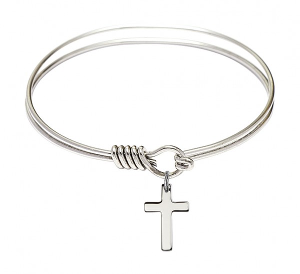 Smooth Bangle Bracelet with a Cross Charm - Silver