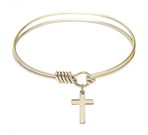 Smooth Bangle Bracelet with a Cross Charm - Gold