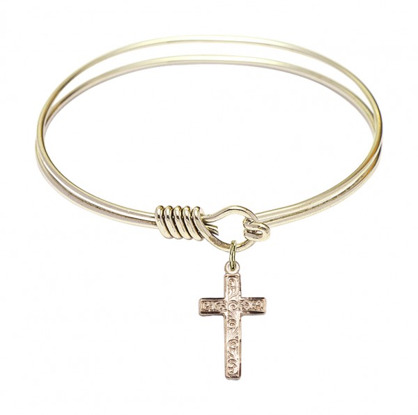 Smooth Bangle Bracelet with a Cross Charm - Gold
