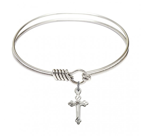 Smooth Bangle Bracelet with a Cross Charm - Silver