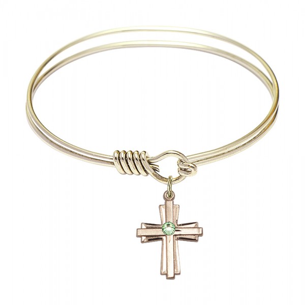 Smooth Bangle Bracelet with a Cross Charm - Peridot