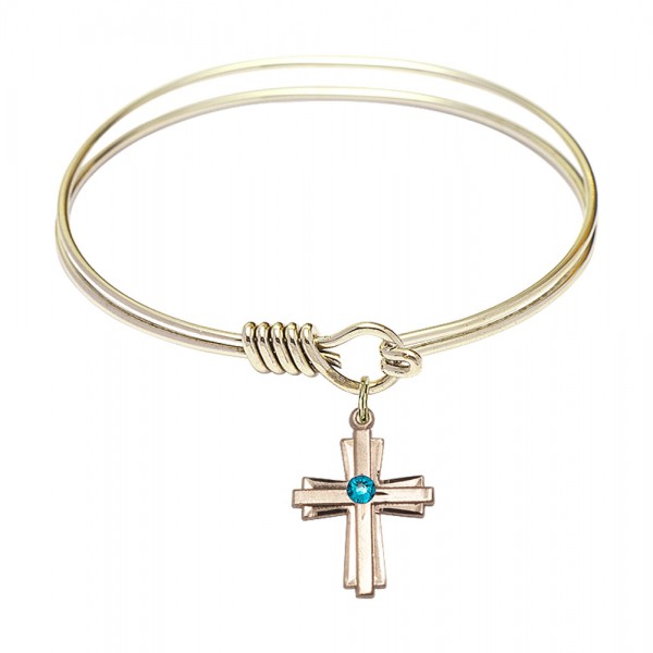 Smooth Bangle Bracelet with a Cross Charm - Zircon