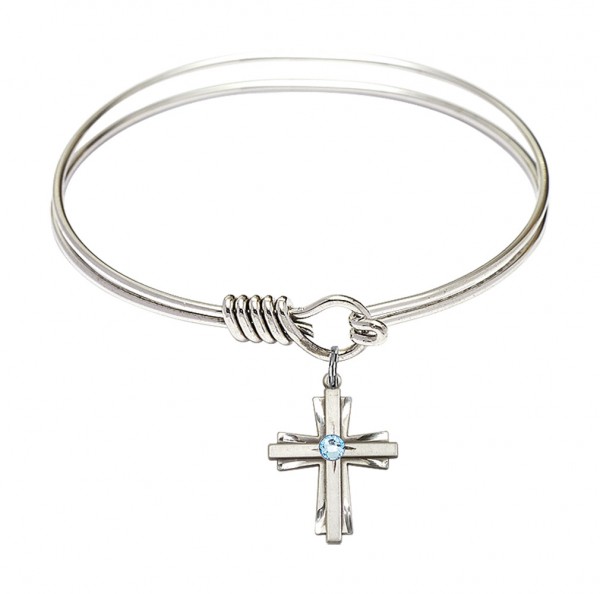 Smooth Bangle Bracelet with a Cross Charm - Aqua
