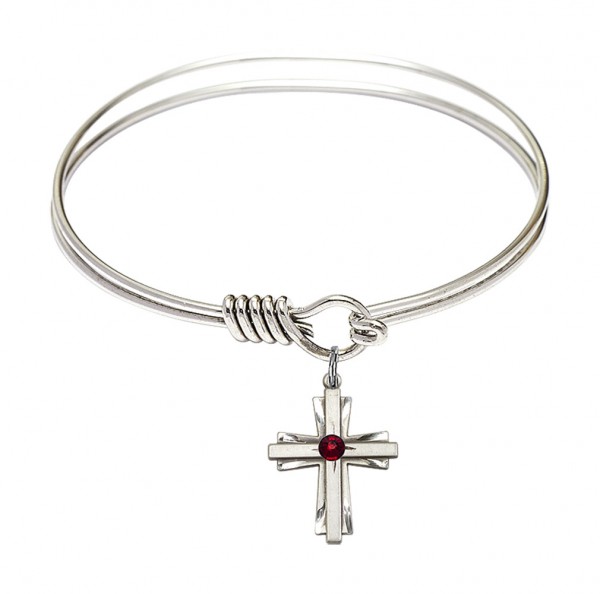 Smooth Bangle Bracelet with a Cross Charm - Garnet