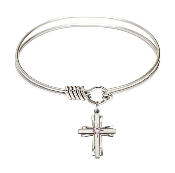 Smooth Bangle Bracelet with a Cross Charm - Light Amethyst