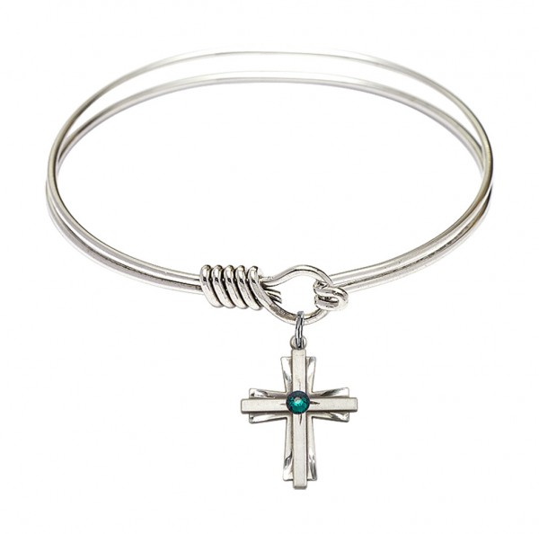 Smooth Bangle Bracelet with a Cross Charm - Emerald Green