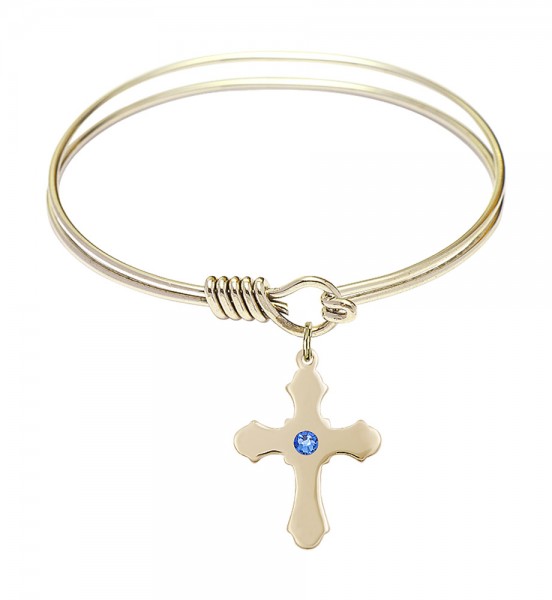 Smooth Bangle Bracelet with a Cross Charm - Sapphire