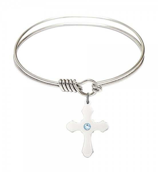 Smooth Bangle Bracelet with a Cross Charm - Aqua
