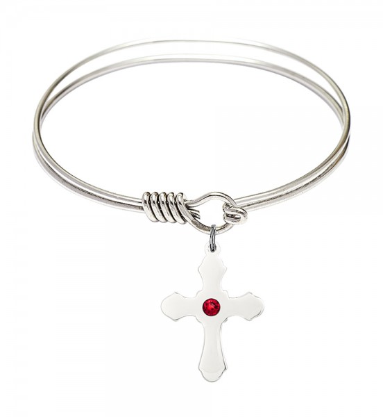 Smooth Bangle Bracelet with a Cross Charm - Ruby Red