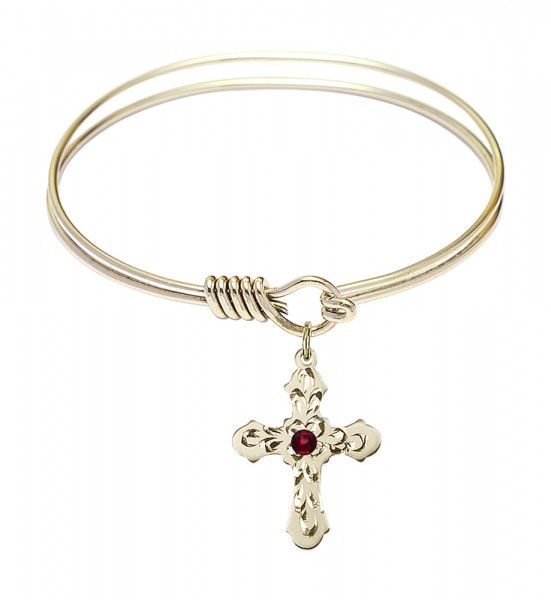 Smooth Bangle Bracelet with a Cross Charm - Garnet