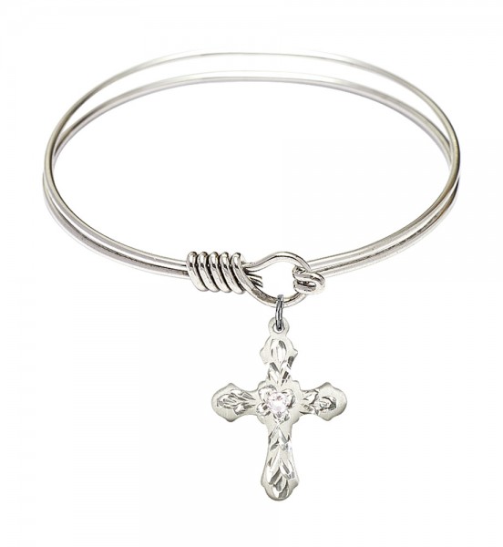 Smooth Bangle Bracelet with a Cross Charm - Crystal