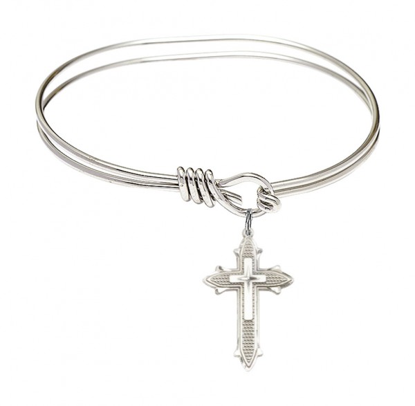 Smooth Bangle Bracelet with a Cross on Cross Charm - Silver