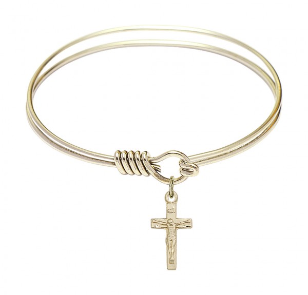 Smooth Bangle Bracelet with a Crucifix Charm - Gold