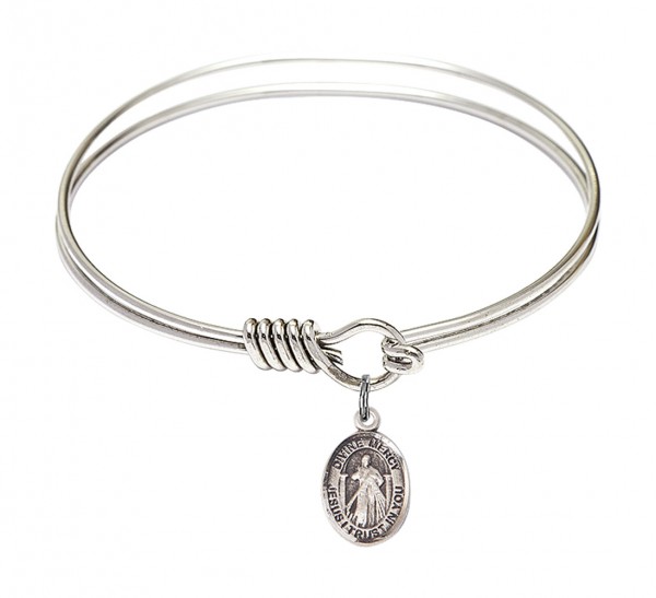 Smooth Bangle Bracelet with a Divine Mercy Charm - Silver