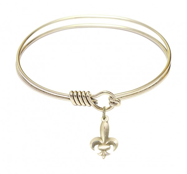 Smooth Bangle Bracelet with a Fleur de Lis Charm - Gold