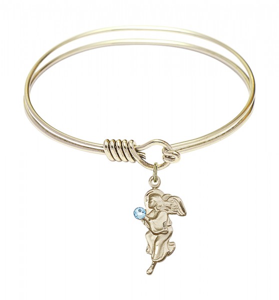 Smooth Bangle Bracelet with a Guardian Angel Charm - Aqua