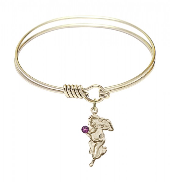 Smooth Bangle Bracelet with a Guardian Angel Charm - Amethyst