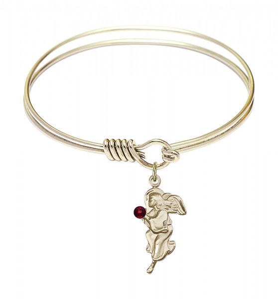 Smooth Bangle Bracelet with a Guardian Angel Charm - Garnet