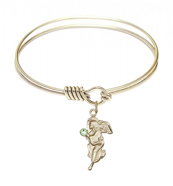 Smooth Bangle Bracelet with a Guardian Angel Charm - Peridot