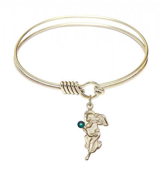 Smooth Bangle Bracelet with a Guardian Angel Charm - Emerald Green
